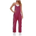thumbnail image 1 of yoeyez Womens Rompers And Jumpsuits Plus Size,Women's Solid Color V Neck Sling Overalls Rompers Sleeveless Backless Wide Leg Trouser Overalls Jumpsuit With Pockets Wine,3XL, 1 of 7
