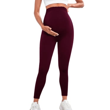 Pisexur Maternity Leggings High-Waisted Stretchy Breathable Leggings for Women Casual Solid Color Yoga Pants Classic Full-Length Yoga Pants Women S-2XL Red