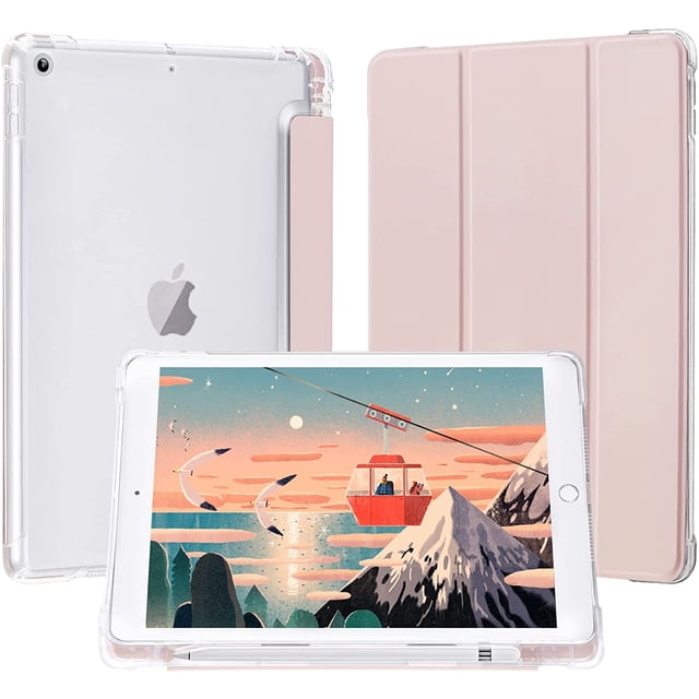 Compatible for iPad Air 3 Case, iPad Case with Pencil Holder, Soft TPU Translucent Frosted Back Auto Wake/Sleep Smart Cover Cases (Pink)