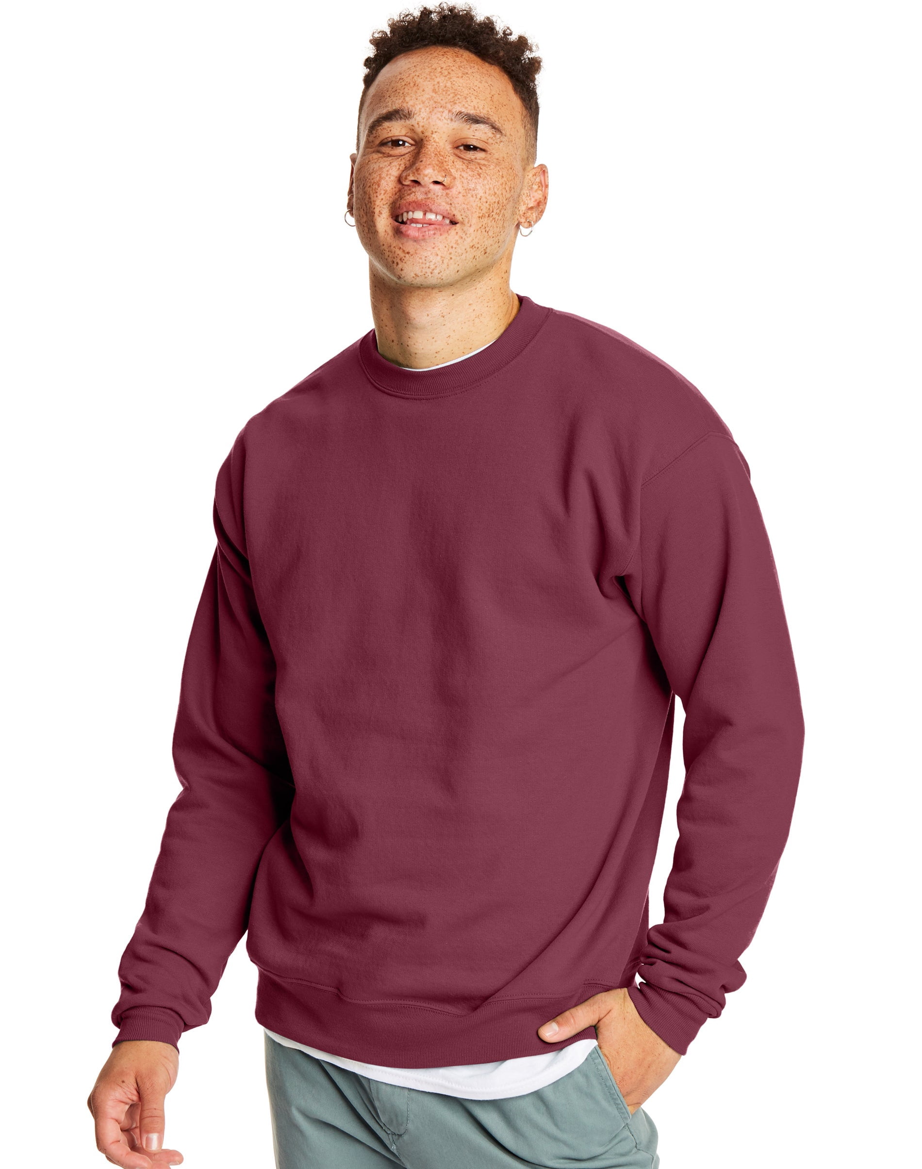 Hanes Mens EcoSmart Fleece Crewneck Sweatshirt, 2XL, Maroon