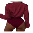 thumbnail image 5 of Combinaison Moulante à Manches Longues pour Femmes, Col en V Profond, Plissée, Aguichant, Imprimé Léopard Patchwork, Hauts de Combinaison pour Dames, 4 Couleurs, Rouge, G, 5 of 5