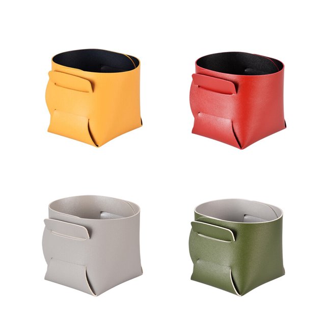 pitrice PU Leather Storage Bag Solid Color Foldable Fashionable Scratchproof Key Earbud Remote Control Case Container Box Black Yellow