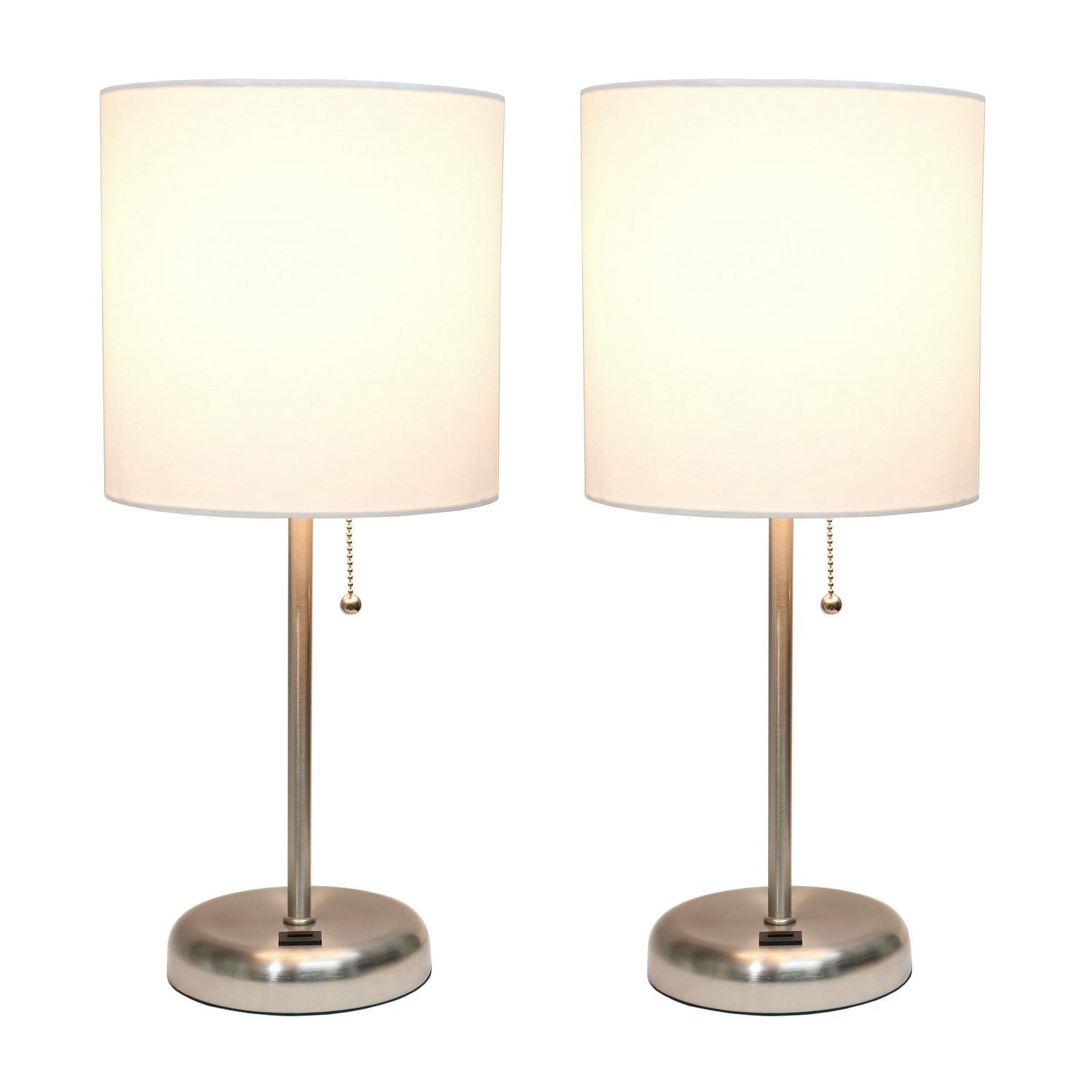 LimeLights Stick Lamp with USB charging port and Fabric Shade 2 Pack Set