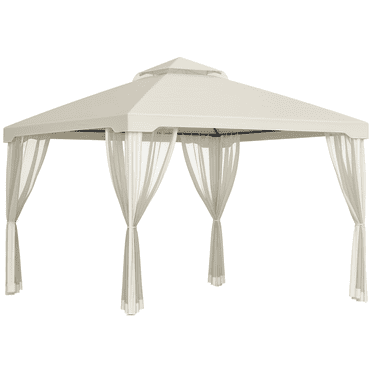 Outsunny 10' x 10' Patio Gazebo Pavilion 2 Tire Roof Canopy Cream White