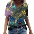 thumbnail image 1 of Birdeem T-Shirt à Col en V pour Femmes, Mode Décontractée, Grande Taille, Imprimé de Fleurs Pittoresques, 1 of 1