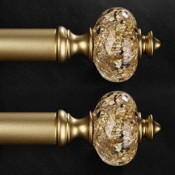 2 Pack Gold Curtain Rod for Windows 28 to 48 Inches, 1'' Heavy Duty Adjustable Modern Drapery Rods with Unique Crystal Finials, Luxury Decorative Curtain Rods, Size: 30-6