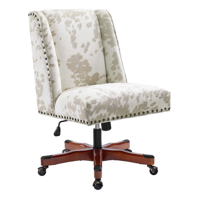 Linon Chaise de Bureau Rembourrée en Bois Draper, Motif Vache Beige