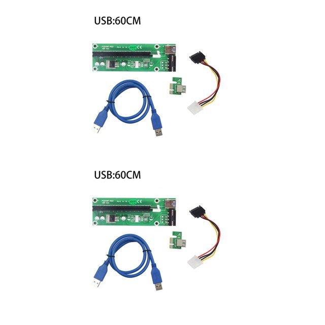 Ruiboury VER003 Carte Riser PCI-E 30CM 60CM Câble USB 3.0 PCI 1X vers 16X Rallonge Adaptateur PCI-E pour GPU Mineur Exploitation Minière Vert 60CM 2Ensemble