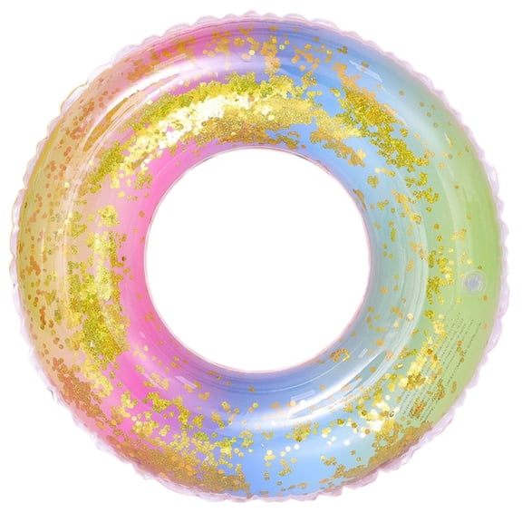 Miangastore 1 Pce Anneau de Natation en PVC Couleur Arc-en-Ciel Dégradé Paillettes Semi-Transparent Anneau de Natation Sans Outil de Gonflage à Air pour 2-4 Ans (Coloré)