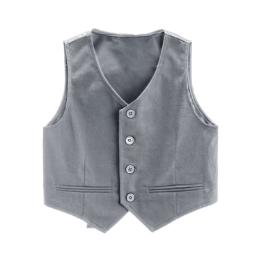 Hansber Gilet Sans Manches à Col en V avec Boutons pour Garçons, Gilet de Costume Gentleman pour Mariage, Fête, Smoking Formel, Blazer Gris 14