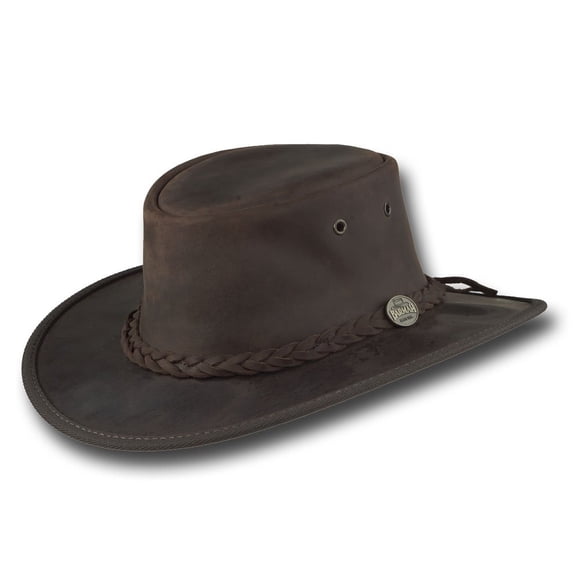 Barmah Hats Foldaway Bronco Leather Hat 1060BL / 1060BR / 1060RU (XLarge Brown)