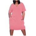 thumbnail image 2 of BEFOKA Robe pour Femme Grande Taille, Liquidation de Robes d'Été pour Femmes, Robe Unie Grande Taille à Manches Courtes et Col avec Poches pour Femme, 2 of 5