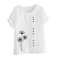 thumbnail image 2 of Pisexur T-Shirts Surdimensionnés Mode Pissenlit Graphique d'Été Femmes en Lin de Coton Tops 2024 Col Rond Manches Courtes, 2 of 5