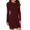 thumbnail image 4 of Women's Asymmetric Buttoned Collar Burgundy Bodycon Sweater Dress, 4 of 4