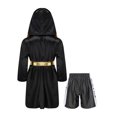 thumbnail image 2 of RUNQHUI Kids Boys Boxing Outfits Metallic Satin Hooded Robe Cloak and Shorts Set Boxer Party Fancy Dress B1 10, 2 of 5