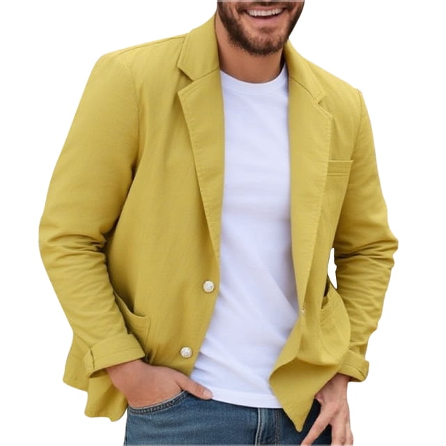 Veste de Complet Décontractée pour Homme avec Col à Revers, Manches Longues, Imitation Lin, Détails de Poches
