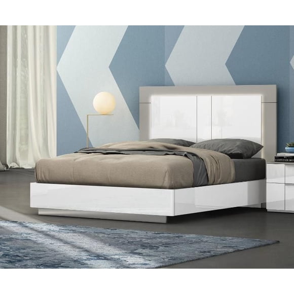 HARVEY KING SIZE 2 TONE BED IN WHITE & FLANNEL GREY WITH LED LIGHTS