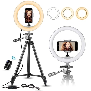 WINGOMART 10" 25cm Selfie Ring LED Light with 50" Extendable Tripod Stand & Flexible Phone Holder for Live Stream/Makeup, with remote control