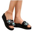 thumbnail image 4 of Pantoufles Bleu Ciel pour Femmes à Talon Compensé, Bout Rond, Bout Ouvert, Fleur en Strass, Semelle Épaisse, Décontractées, Printemps Été, Extérieur Intérieur, Sandales à Enfiler pour Femmes, Usage Quotidien, Taille 36, 4 of 6