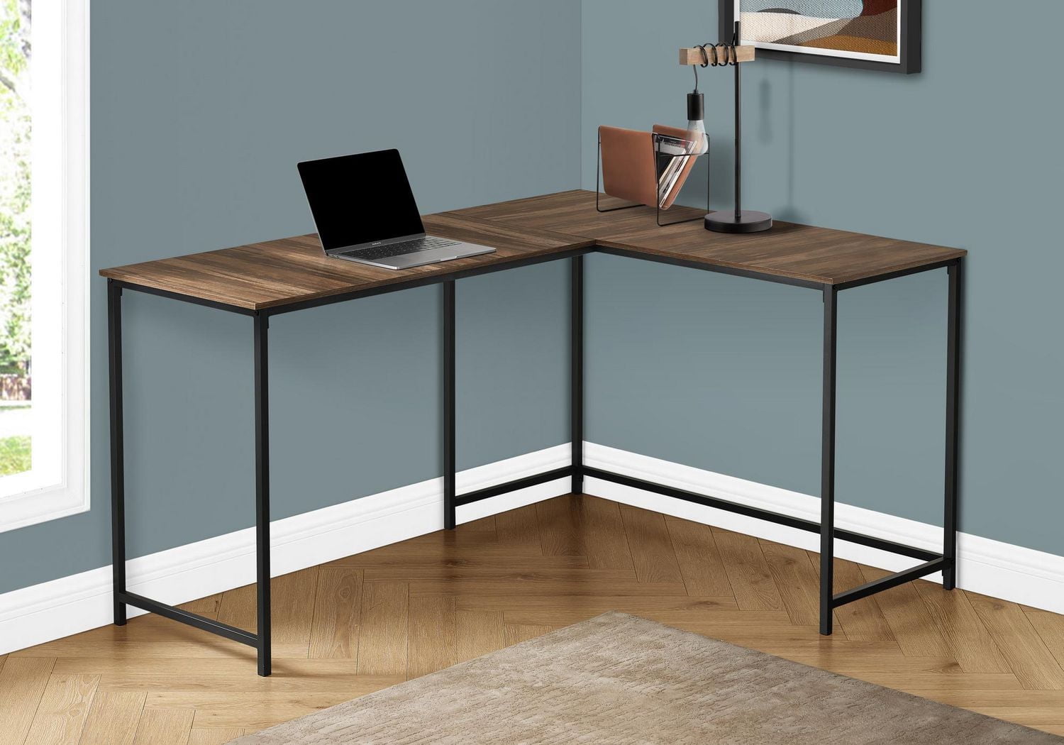 Monarch Specialties Computer Desk, Home Office, Corner, 58"l, L Shape, Work, Laptop, Metal, Laminate, Brown, Black, Contemporary, Modern