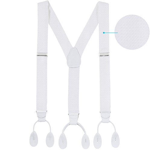 Hold'Em Bretelles 100 % Soie pour Hommes Y - Dos Fantaisie Uni à Boutons, Bretelles de Robe Fabriquées aux É.-U. - Plusieurs Couleurs et Designs Parfaites pour Smoking - Boca Raton Blanc TG