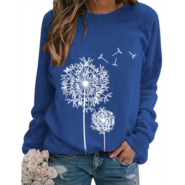 ZXZY Pull à Manches Longues Col Rond Imprimé Graphique Pissenlit Femme