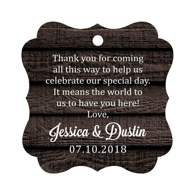 Darling Souvenir Custom Wedding Thank You Message Gift Tags Personalized Party Favor Hang Paper Tags-Dark Wood-50 Tags