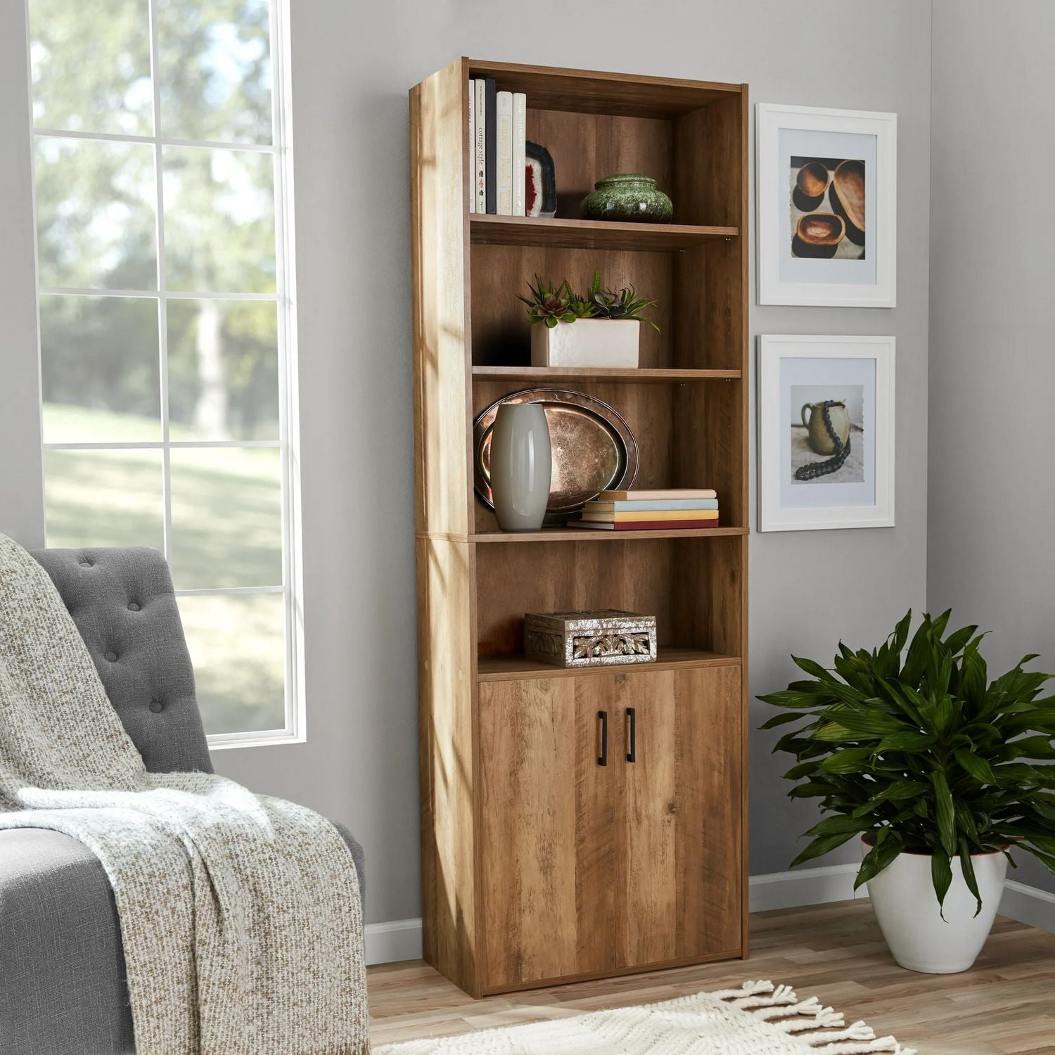 Mainstays Traditional 5 Shelf Bookcase with Doors
