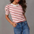 thumbnail image 1 of SDNall Femmes Manches Courtes Tricot Tops à la Mode Col Rond Rayé T-Shirts d'Été Casual Chemisiers, 1 of 9