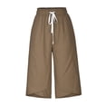 thumbnail image 4 of Jsaierl Women's Cotton Linen Elastic Drawstring Waist Capris, Solid, 4 of 6