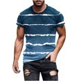 thumbnail image 1 of Penkiiy T-Shirt Homme Décontracté Col Rond Rayé Imprimé Chandail Entraînement Physique Sport Manches Courtes Blouse 2TG Bleu, 1 of 5