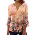 thumbnail image 1 of maskred 3/4 Manches Tops Swing T-Shirt Été Tunique Lavable Attrayant Exquis Multicolore Dames à la Mode Chic Plage Orange, 1 of 5