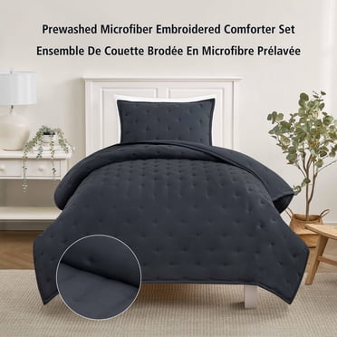 Mainstays Twin/Twin XL Comforter Set, Soft Lightweight & All Season, 2-Piece, Dark Grey