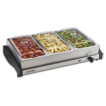 Proctor Silex Serveur buffet et plaque chauffante triple avec 3 bacs en acier inoxydable, 2,5 pte chacun, 300 W, 34300RG