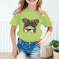 thumbnail image 2 of LUOGENLI T-Shirt pour Filles Enfant Filles Mignon Imprimé Graphique Col Rond Manche Courte Tee Été Décontracté Chemise Hauts Maxi Hauts Ensembles Filles Tenue 2 Pcs Vacances Vert Clair 5-6 Ans, 2 of 5