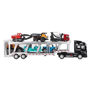 Transport Truck Toy, Carrier Truck Model Pull Back 12.6in Vivid 7 In 1 For Kids Gift Red, With New Type Engineering Vehicle,Black, With Modern Engineering Vehicle,Green, With