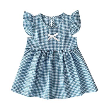 GDREDA Robe Fille Fille Été Manches Volantées Motif à Carreaux Robe de Couleur Unie Robe Légère Décontractée d'Été Quatre Couleurs Disponibles Noir, 2-3 Ans