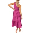 thumbnail image 3 of Femmes Longue Robe Swing Décontractée de polyester Respirant, Plissée Midi Parti Danse Plage Bureau de Vacances Adolescents Mode Vêtements d'Été Rose Rouge, 3 of 8