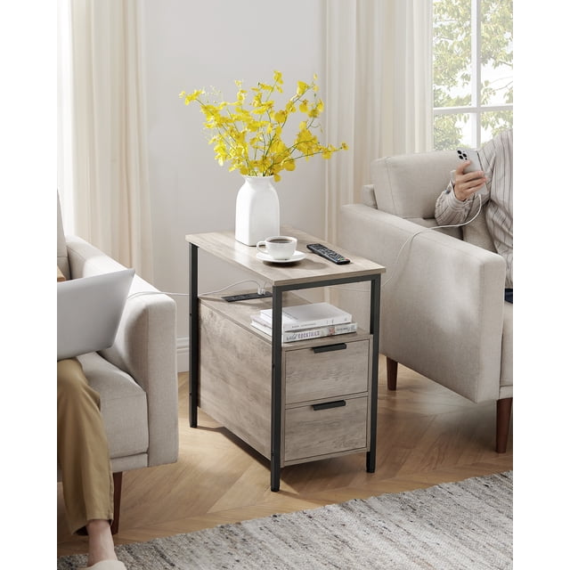 Table de Nuit Mince Table de Nuit Étroite Table de Nuit Étroite Table de Nuit Étroite avec Station de Recharge Table d'Appoint avec Rangement Table de Chevet Table d'Appoint