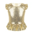 thumbnail image 3 of Oyolan Kids Girls Sequins Ruffled Top Mermaid Costume Flutter Sleeve Peplum Blouse for Carnival Performance Gold 8, 3 of 7