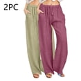 thumbnail image 2 of GigrtiJin 2 Pack Womens Lounge Long Pants Solid Color Drawstring Elastic Wasit Wide Leg Pants with Pocket Trendy Lounge Pants, 2 of 7