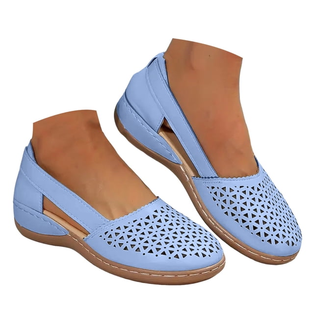 Dakaela Chaussures Compensées Décontractées pour Femmes, Mocassins Confortables à Enfiler, Bout Rond, Découpes, Chaussures Plates d'Été pour la Marche