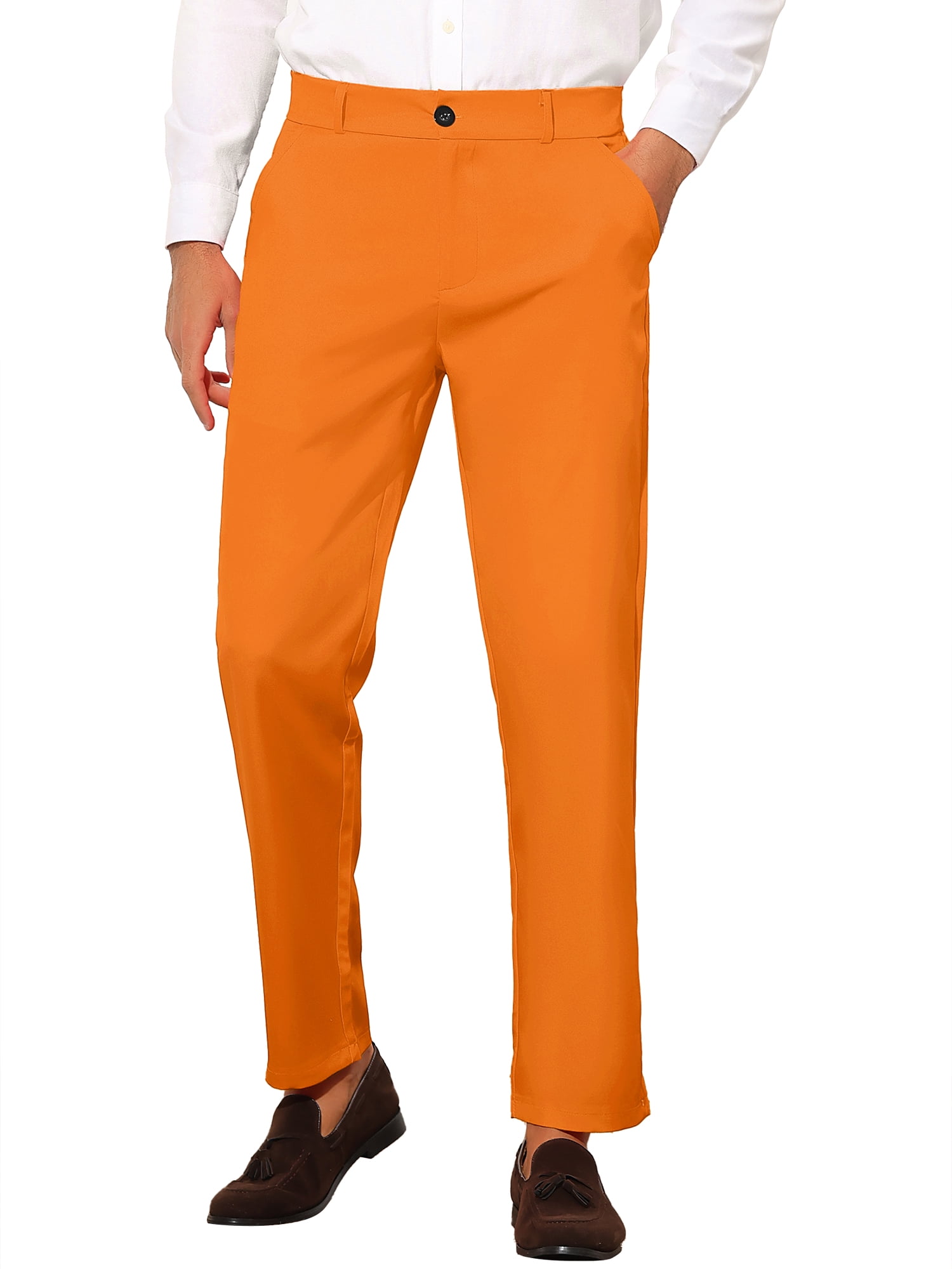 INSPIRE CHIC Men's Slim Fit Trousers Flat Front Solid Color Business Pants 34 Orange