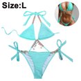thumbnail image 2 of Women's Halter Tie Side Triangle Bikini Set String 2 Piece Bikini Swimsuit Bathing Suit, 2 of 5