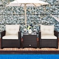 thumbnail image 3 of Giantex 3 Pieces Patio Furniture Set, PE Rattan Wicker 3 Pcs Outdoor Sofa Set w/Washable Cushion and Tempered Glass Tabletop, Conversation Furniture for Garden Poolside Balcony (White), 3 of 10