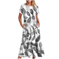 thumbnail image 1 of Pisexur Robe à Manches Courtes Col Rond Mode Femme Robe Imprimée Col Rond Blouse Femme, 1 of 4