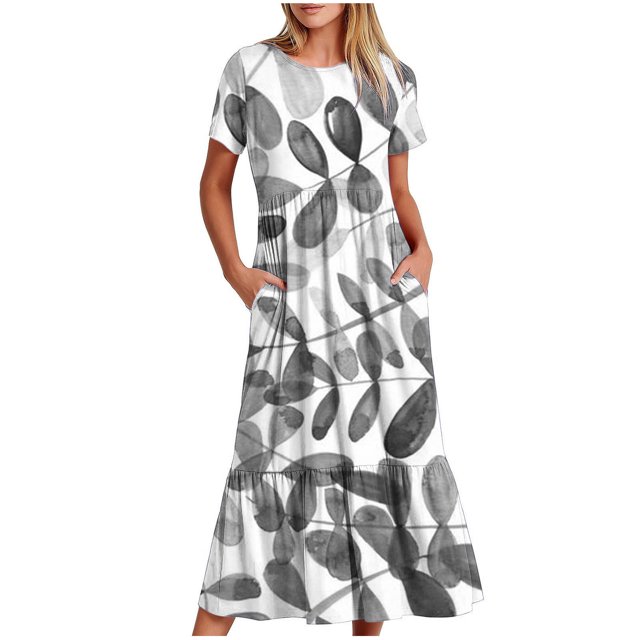 Pisexur Robe à Manches Courtes Col Rond Mode Femme Robe Imprimée Col Rond Blouse Femme