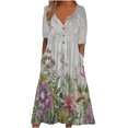 thumbnail image 2 of SMihono Robe d'Été pour Femmes Grande Taille Mode Femmes Été Imprimé Décontracté Col en V Bouton Manches Courtes Vacances Poches Robe, 2 of 5