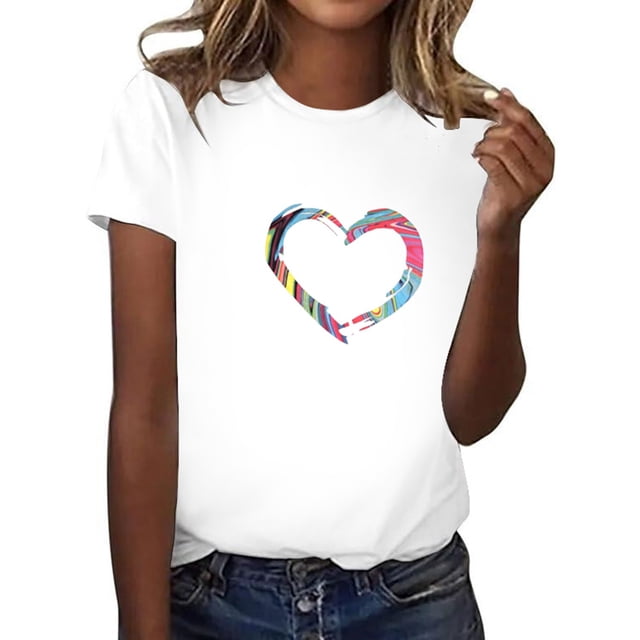 B91xZ Womens T Shirts T-Shirt Imprimé Mi-Longueur Manches Courtes Col Rond Décontracté Tops, Rose TG