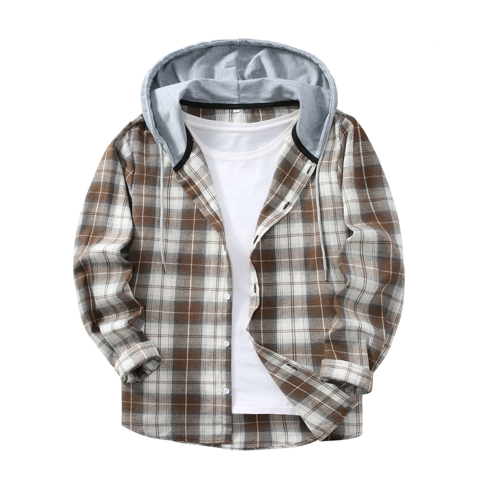 Ceisia Chemise à Capuche à Manches Longues pour Homme, Décontractée, à Carreaux Patchwork, Boutonnée, Cadeau